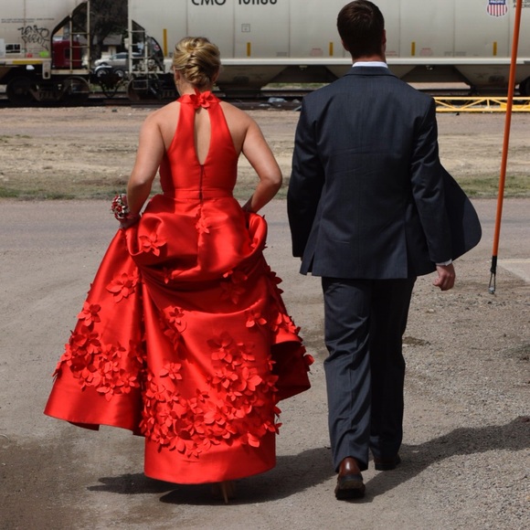 Sherri Hill size 6 red halter top prom dress 51116 - Picture 3 of 6